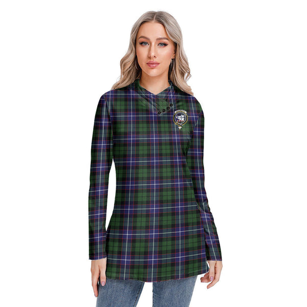 Galbraith Modern Tartan Crest Long-sleeved Heap-neck Slim Casual Tunic Blouse