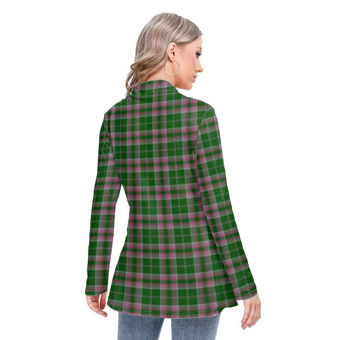 Gray Hunting Tartan Crest Long-sleeved Heap-neck Slim Casual Tunic Blouse