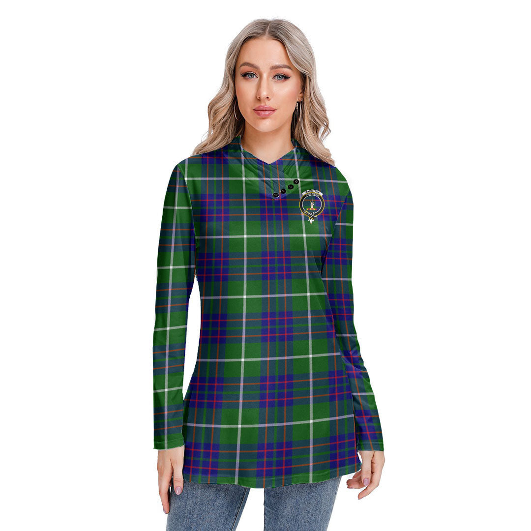 MacIntyre Hunting Modern Tartan Crest Long-sleeved Heap-neck Slim Casual Tunic Blouse