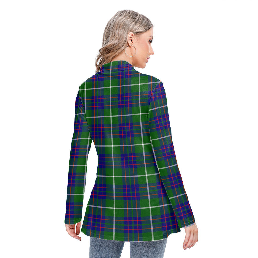 MacIntyre Hunting Modern Tartan Crest Long-sleeved Heap-neck Slim Casual Tunic Blouse