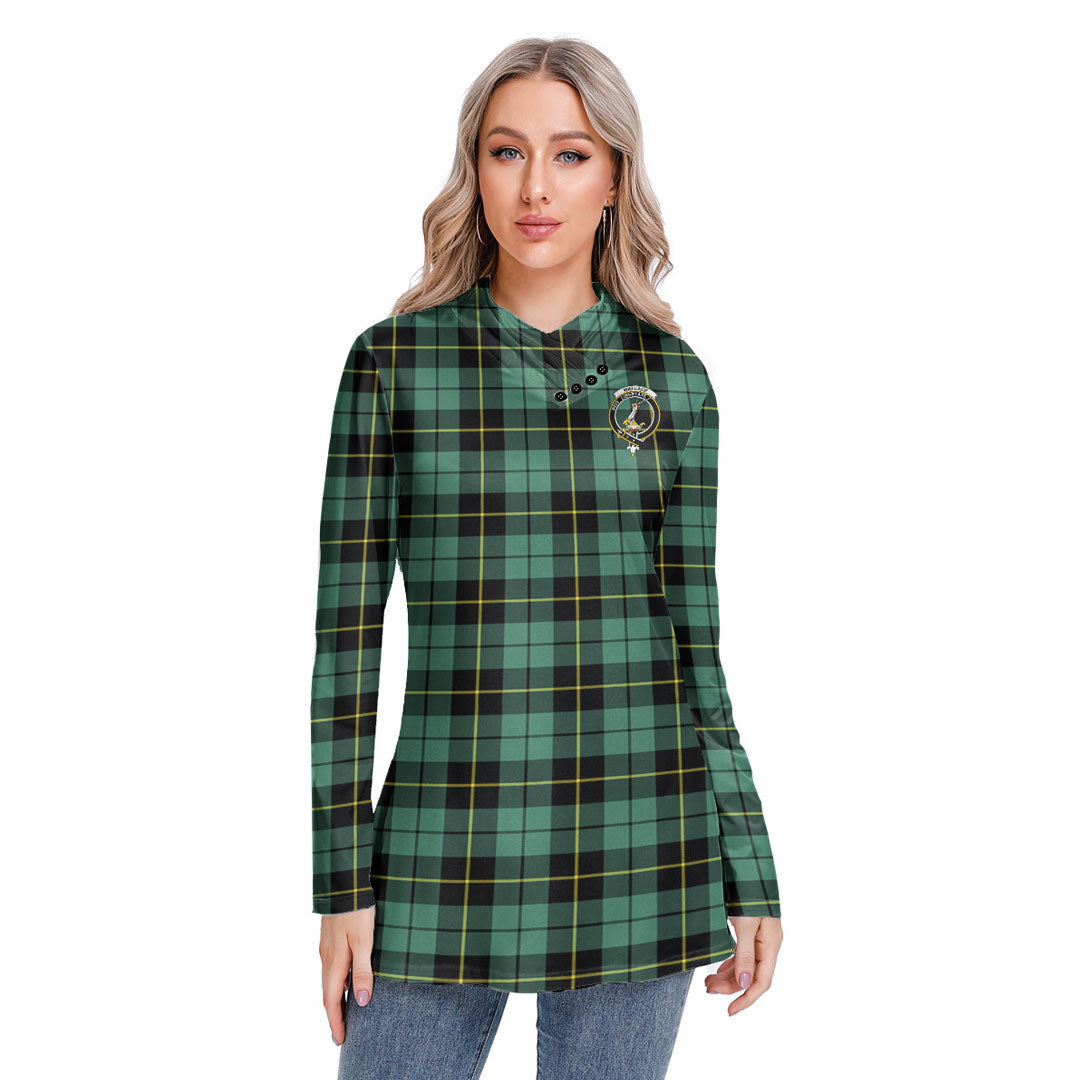 Wallace Hunting Ancient Tartan Crest Long-sleeved Heap-neck Slim Casual Tunic Blouse