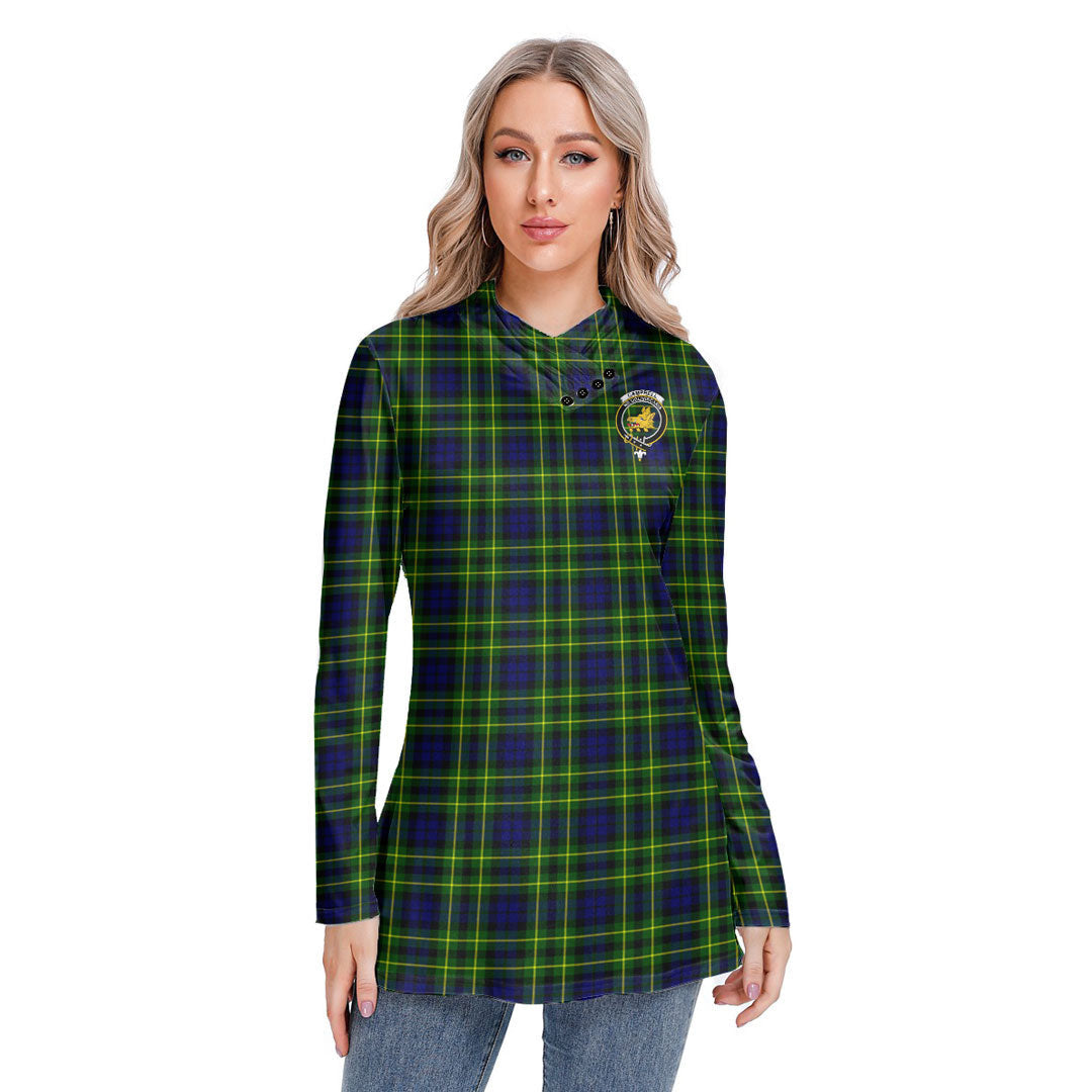 Campbell of Breadalbane Modern Tartan Crest Long-sleeved Heap-neck Slim Casual Tunic Blouse