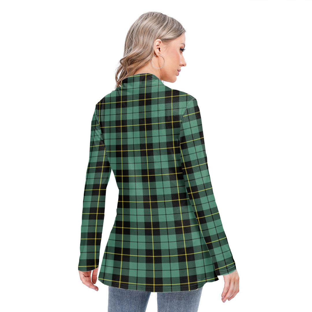 Wallace Hunting Ancient Tartan Crest Long-sleeved Heap-neck Slim Casual Tunic Blouse