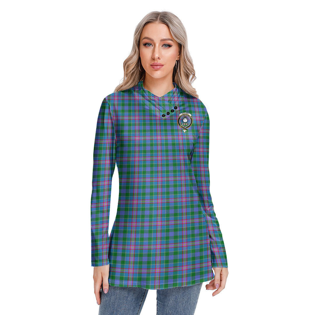 Pitcairn Hunting Tartan Crest Long-sleeved Heap-neck Slim Casual Tunic Blouse