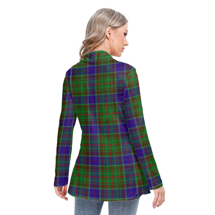 Adam Tartan Crest Long-sleeved Heap-neck Slim Casual Tunic Blouse