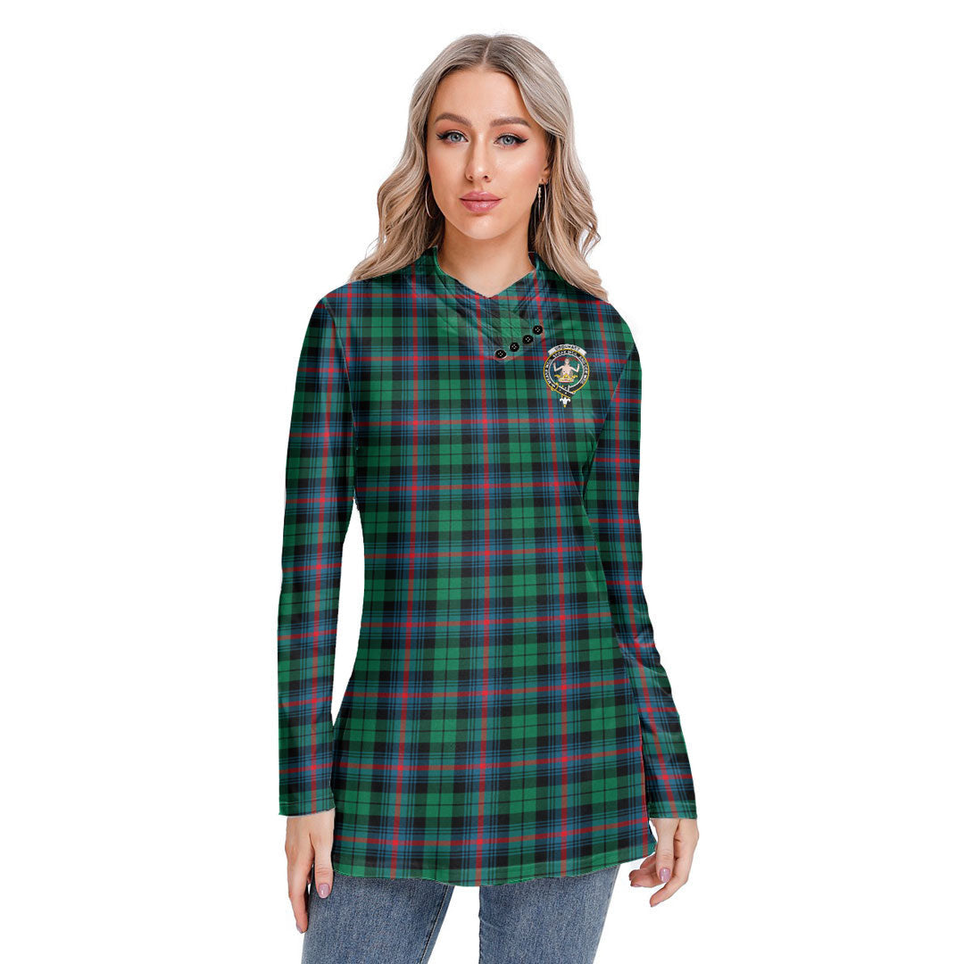 Urquhart Broad Red Ancient Tartan Crest Long-sleeved Heap-neck Slim Casual Tunic Blouse