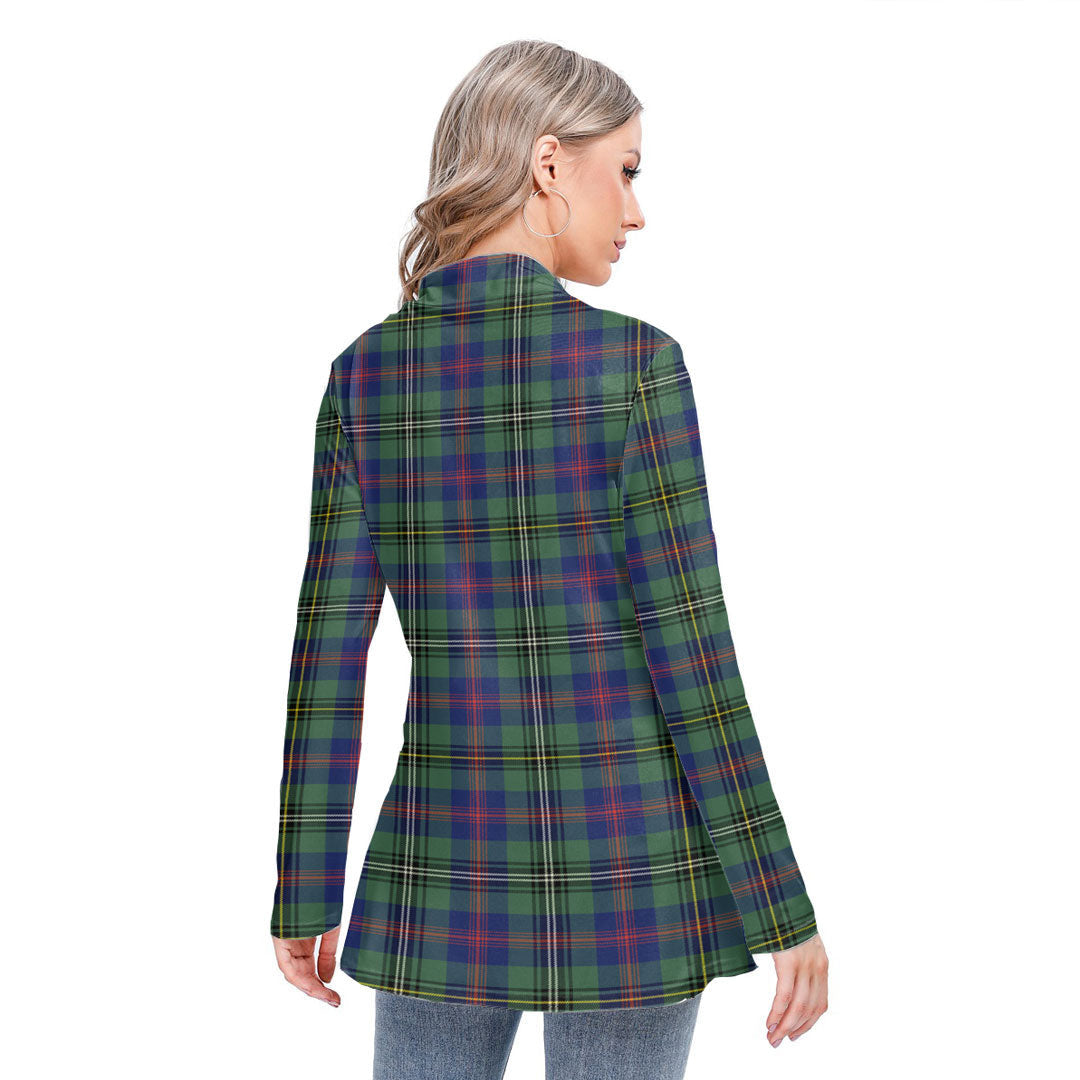 Wood Modern Tartan Crest Long-sleeved Heap-neck Slim Casual Tunic Blouse