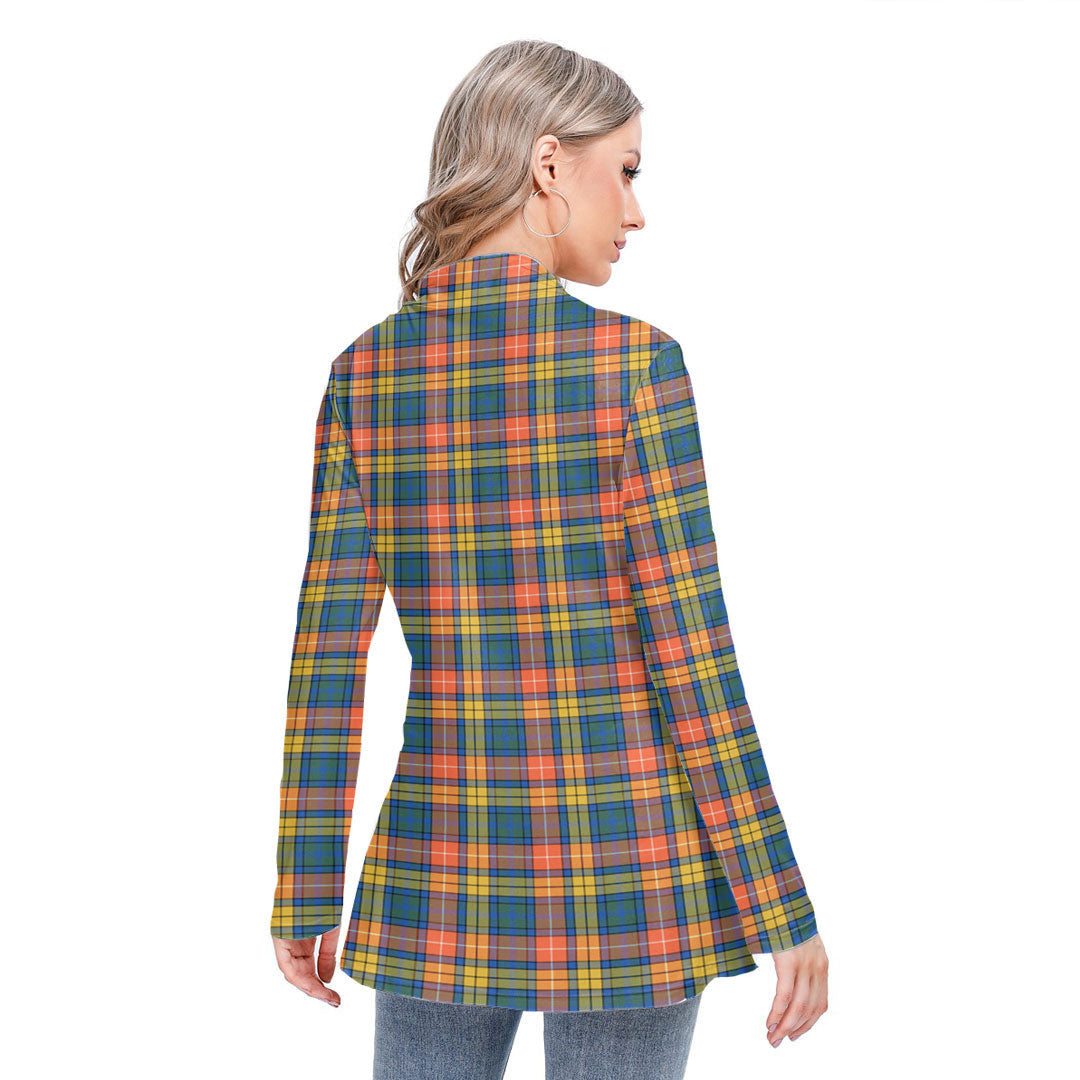 Buchanan Ancient Tartan Crest Long-sleeved Heap-neck Slim Casual Tunic Blouse
