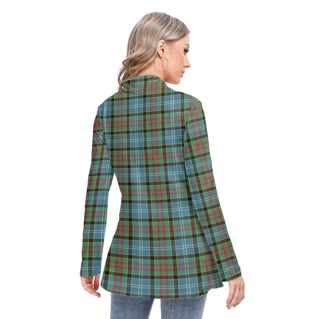 Paisley District Tartan Crest Long-sleeved Heap-neck Slim Casual Tunic Blouse