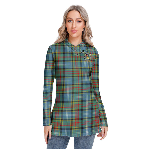 Paisley District Tartan Crest Long-sleeved Heap-neck Slim Casual Tunic Blouse