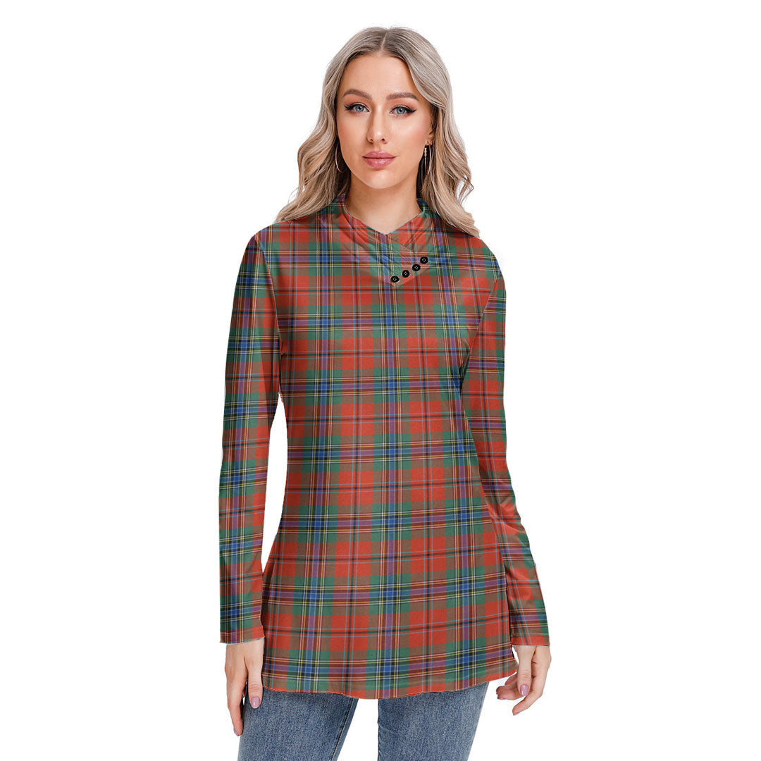 MacLean of Duart Ancient Tartan Plaid Long-sleeved Heap-neck Slim Casual Tunic Blouse