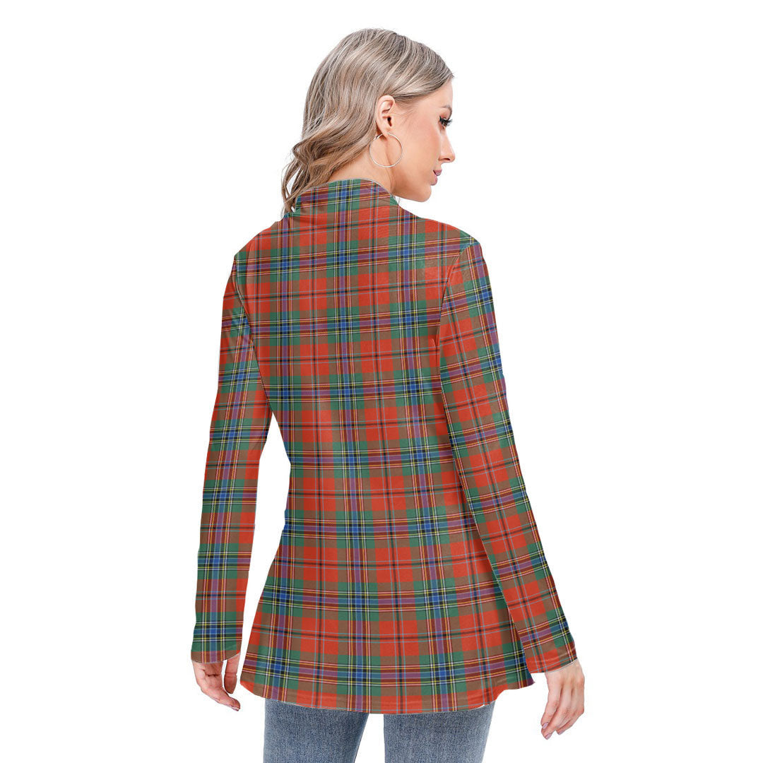 MacLean of Duart Ancient Tartan Plaid Long-sleeved Heap-neck Slim Casual Tunic Blouse