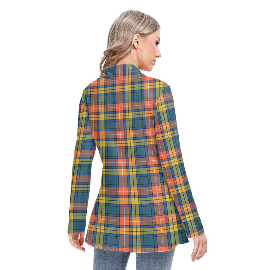 Buchanan Ancient Tartan Plaid Long-sleeved Heap-neck Slim Casual Tunic Blouse