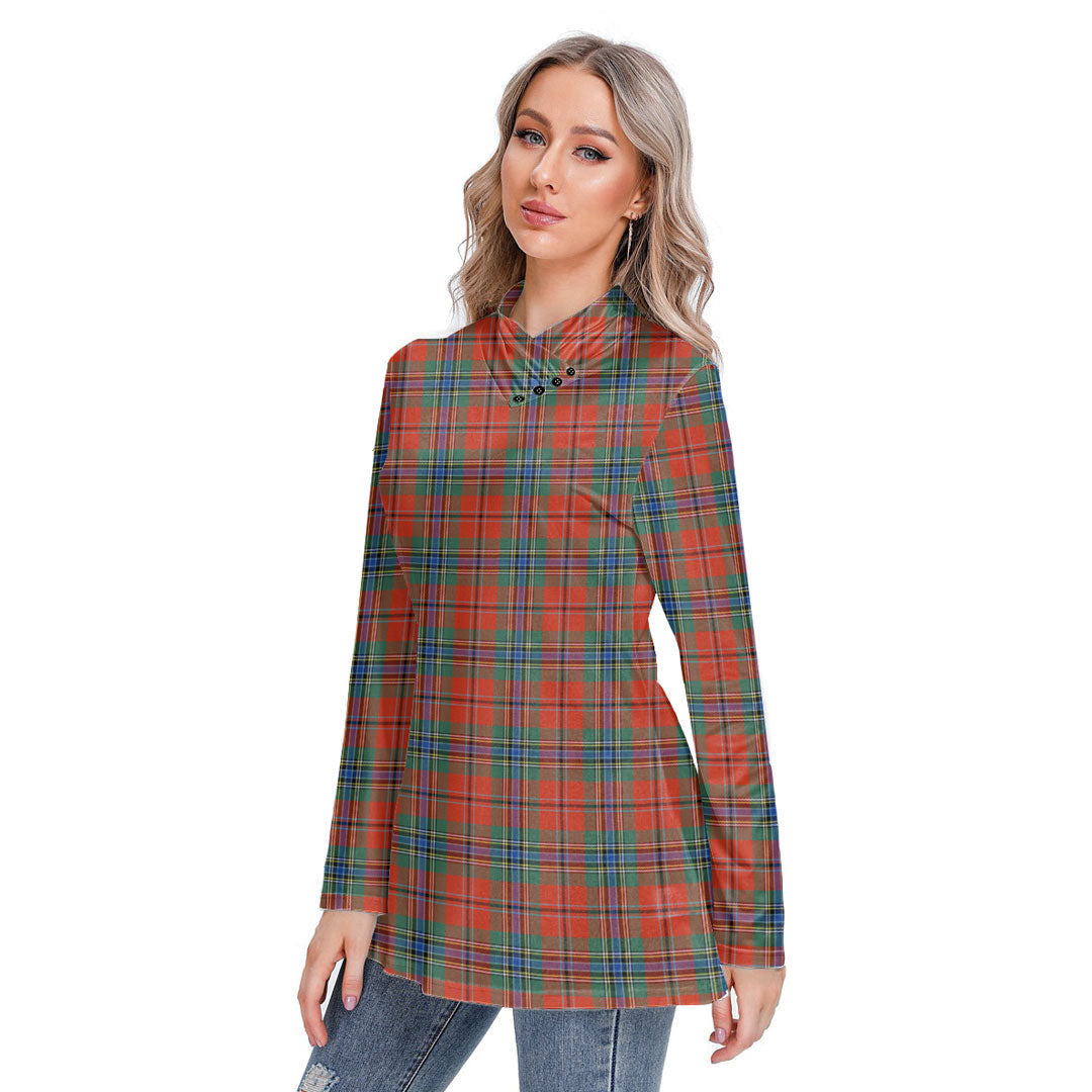 MacLean of Duart Ancient Tartan Plaid Long-sleeved Heap-neck Slim Casual Tunic Blouse