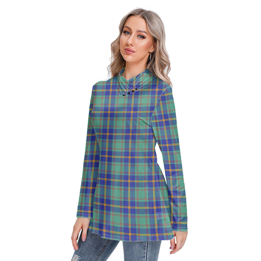 US Marine Tartan Plaid Long-sleeved Heap-neck Slim Casual Tunic Blouse