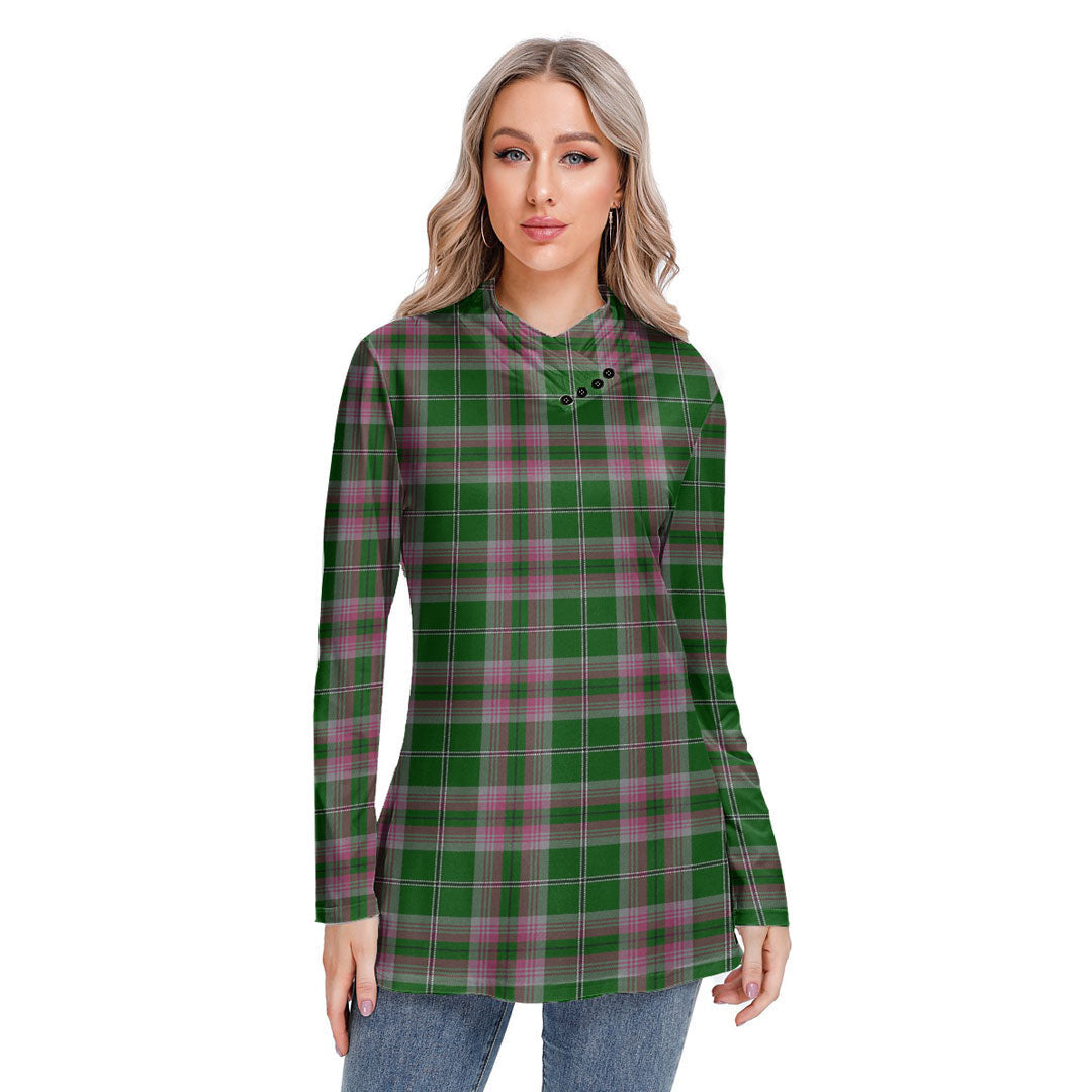 Gray Hunting Tartan Plaid Long-sleeved Heap-neck Slim Casual Tunic Blouse