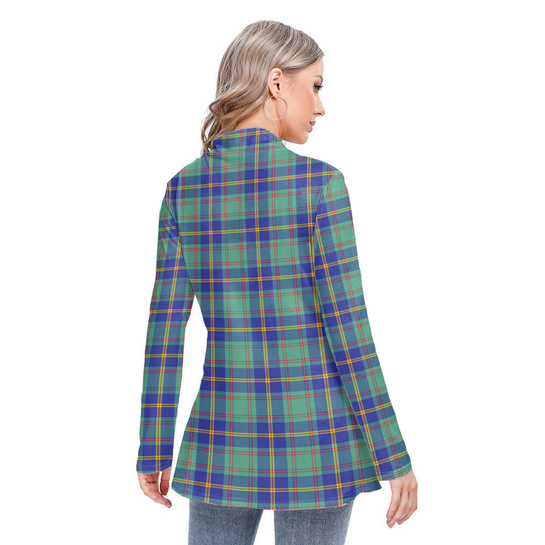 US Marine Tartan Plaid Long-sleeved Heap-neck Slim Casual Tunic Blouse