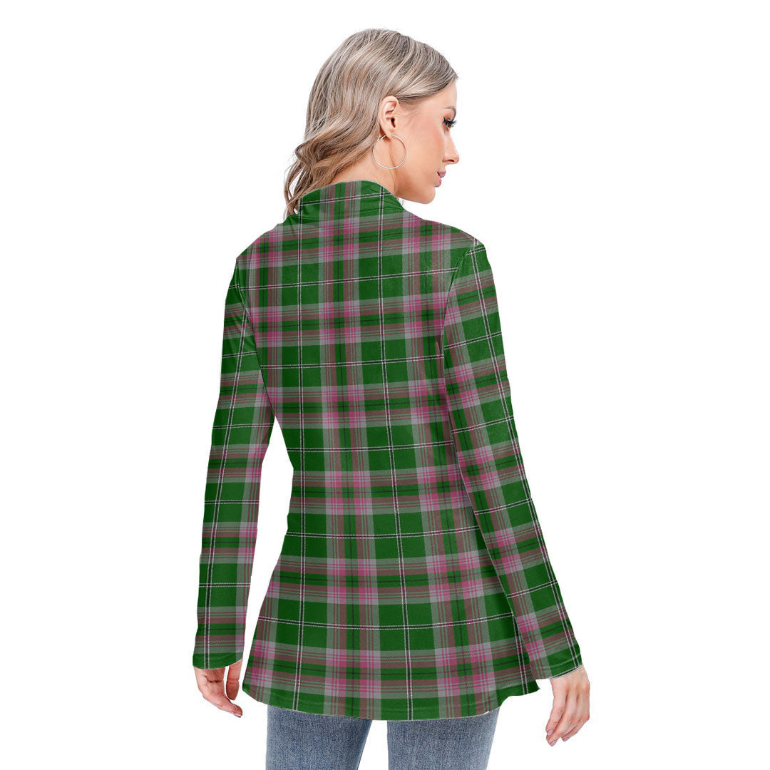 Gray Hunting Tartan Plaid Long-sleeved Heap-neck Slim Casual Tunic Blouse