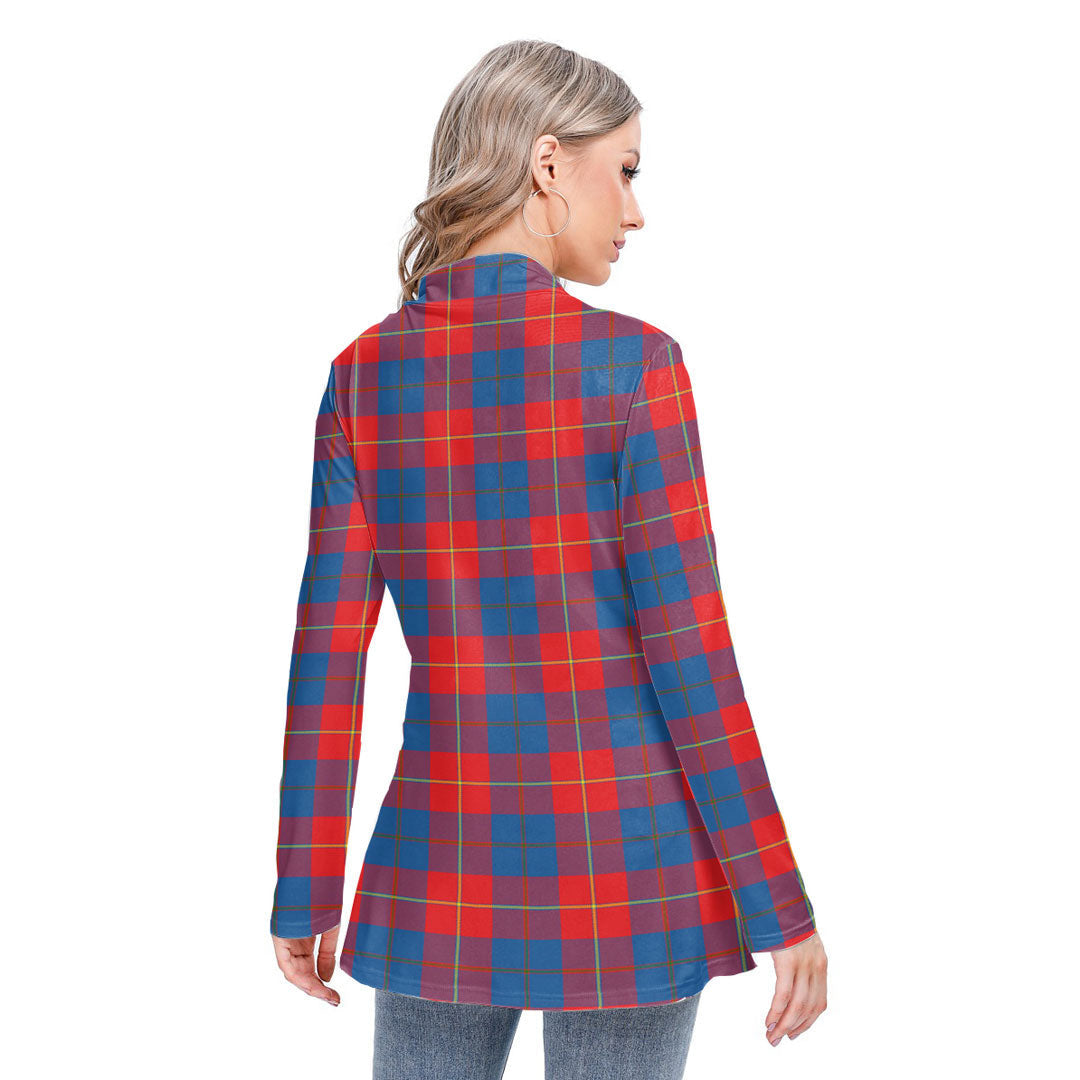 Galloway Red Tartan Plaid Long-sleeved Heap-neck Slim Casual Tunic Blouse