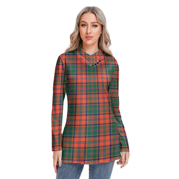 Stewart of Appin Ancient Tartan Plaid Long-sleeved Heap-neck Slim Casual Tunic Blouse