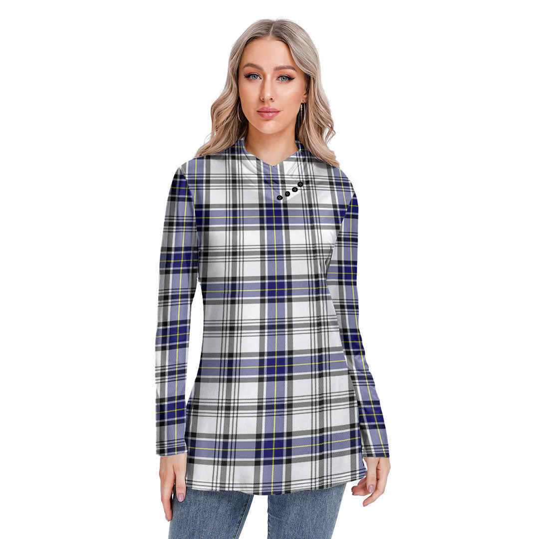 Hannay Modern Tartan Plaid Long-sleeved Heap-neck Slim Casual Tunic Blouse