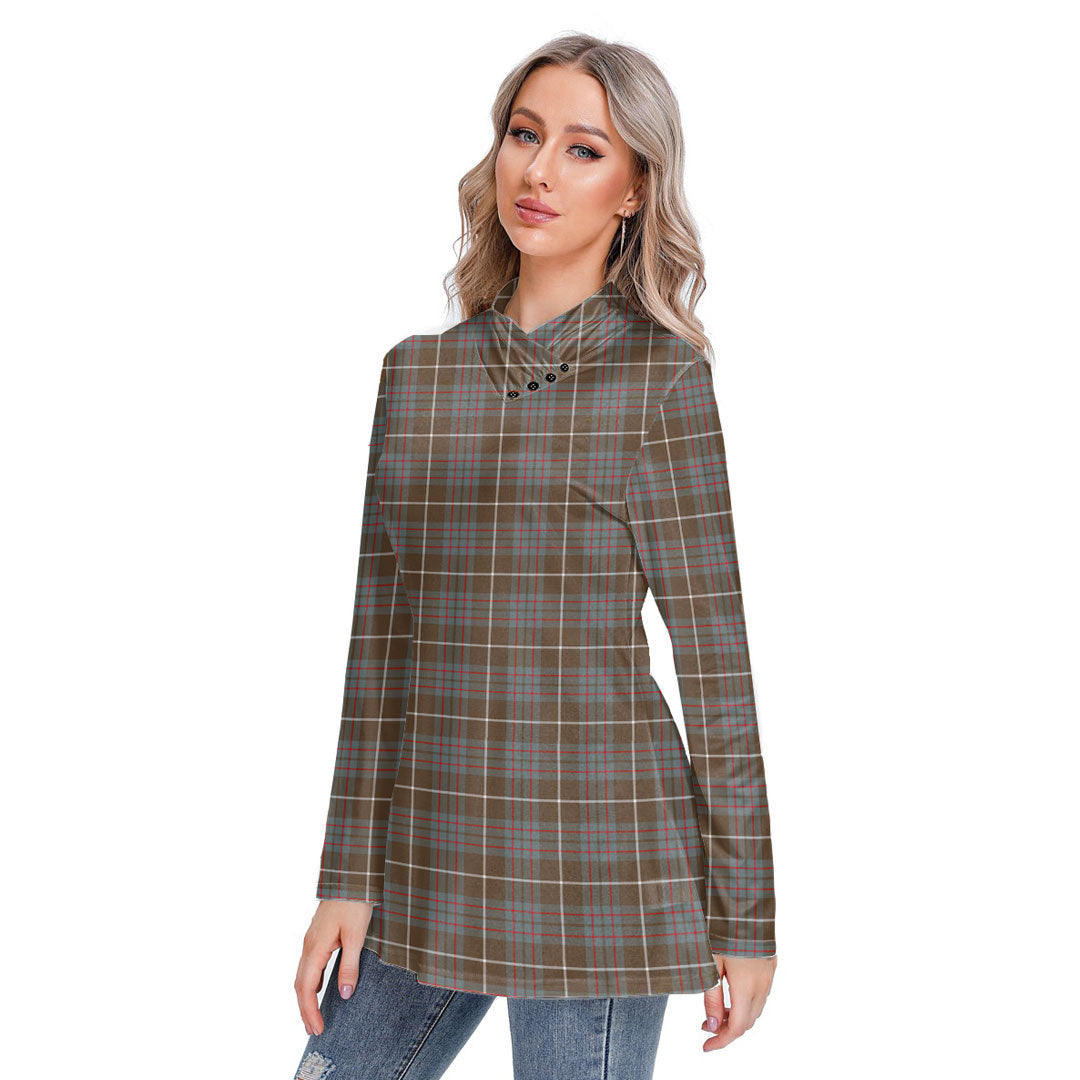 MacIntyre Hunting Weathered Tartan Plaid Long-sleeved Heap-neck Slim Casual Tunic Blouse