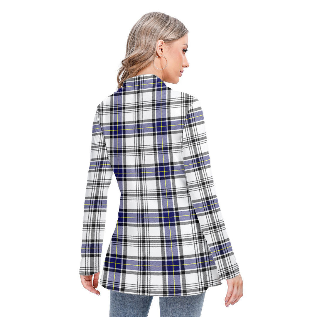 Hannay Modern Tartan Plaid Long-sleeved Heap-neck Slim Casual Tunic Blouse