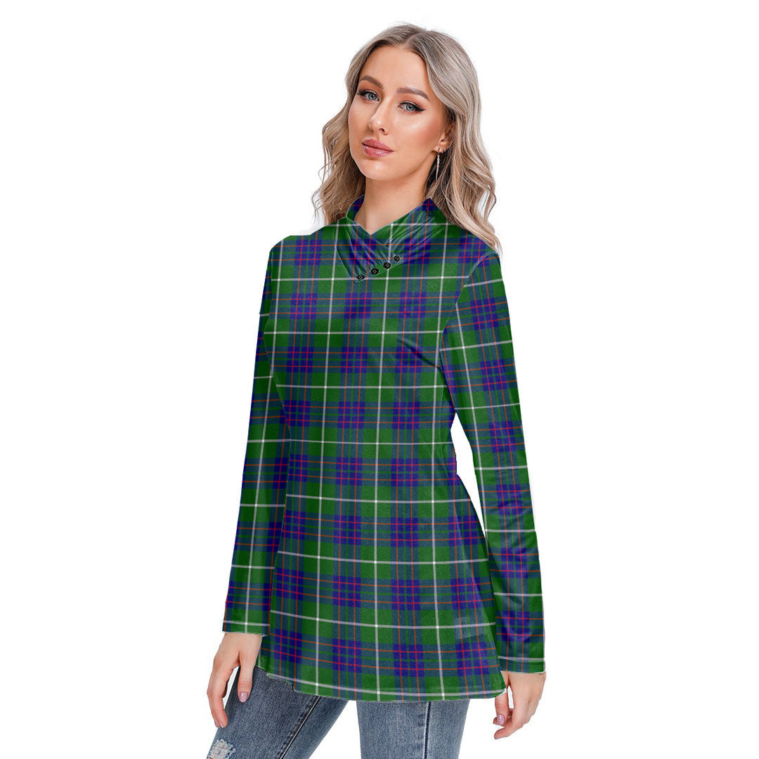 MacIntyre Hunting Modern Tartan Plaid Long-sleeved Heap-neck Slim Casual Tunic Blouse