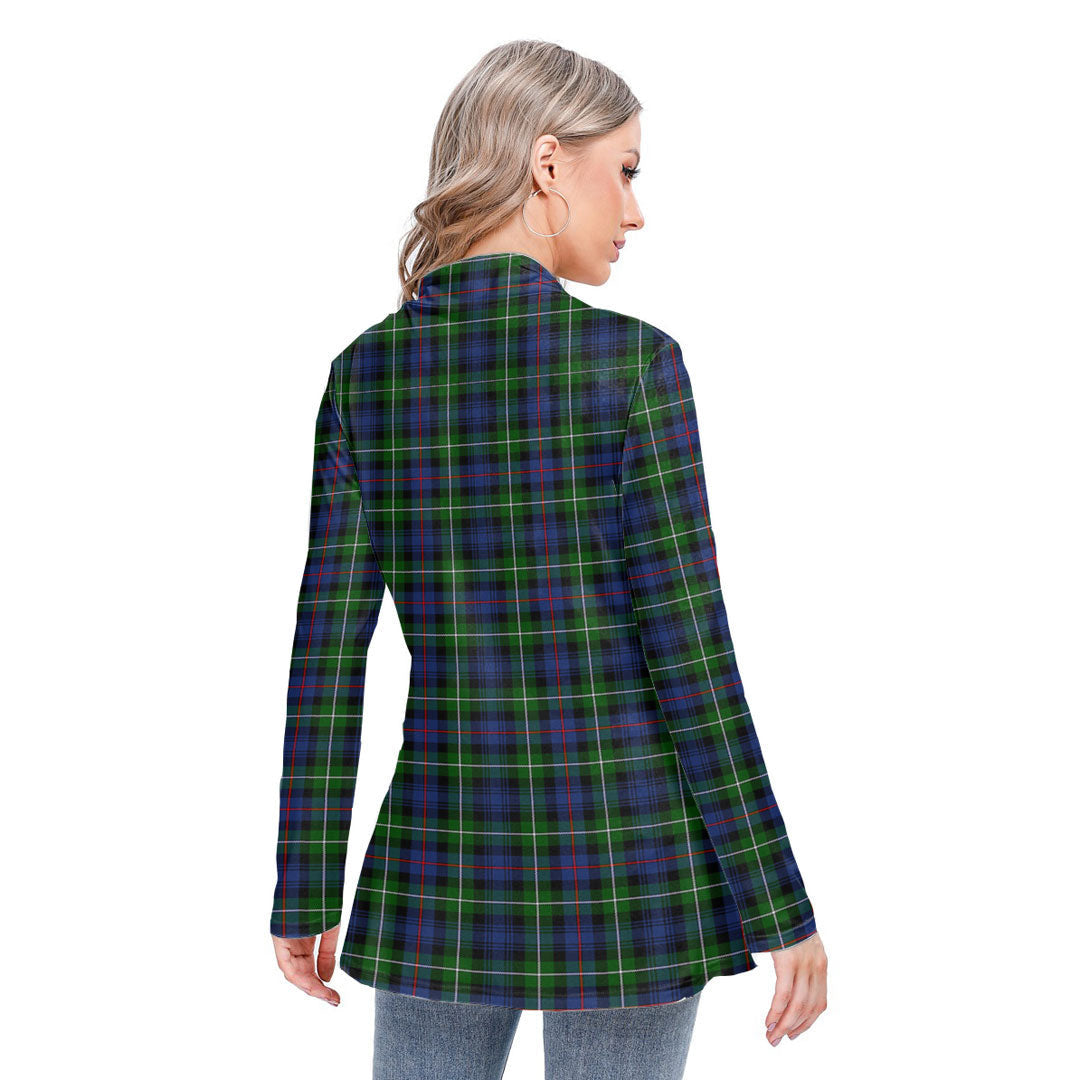 MacKenzie Modern Tartan Plaid Long-sleeved Heap-neck Slim Casual Tunic Blouse