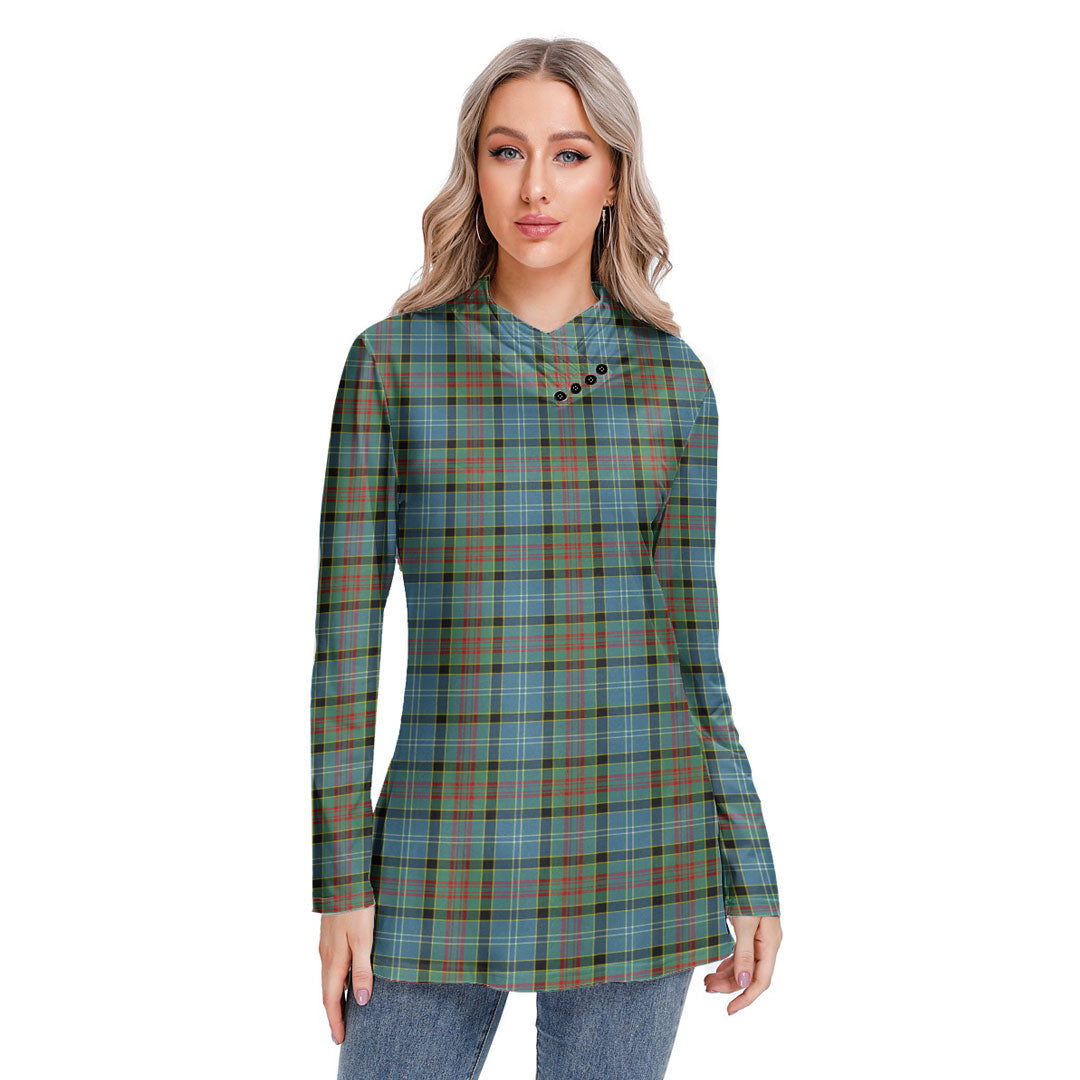 Paisley District Tartan Plaid Long-sleeved Heap-neck Slim Casual Tunic Blouse