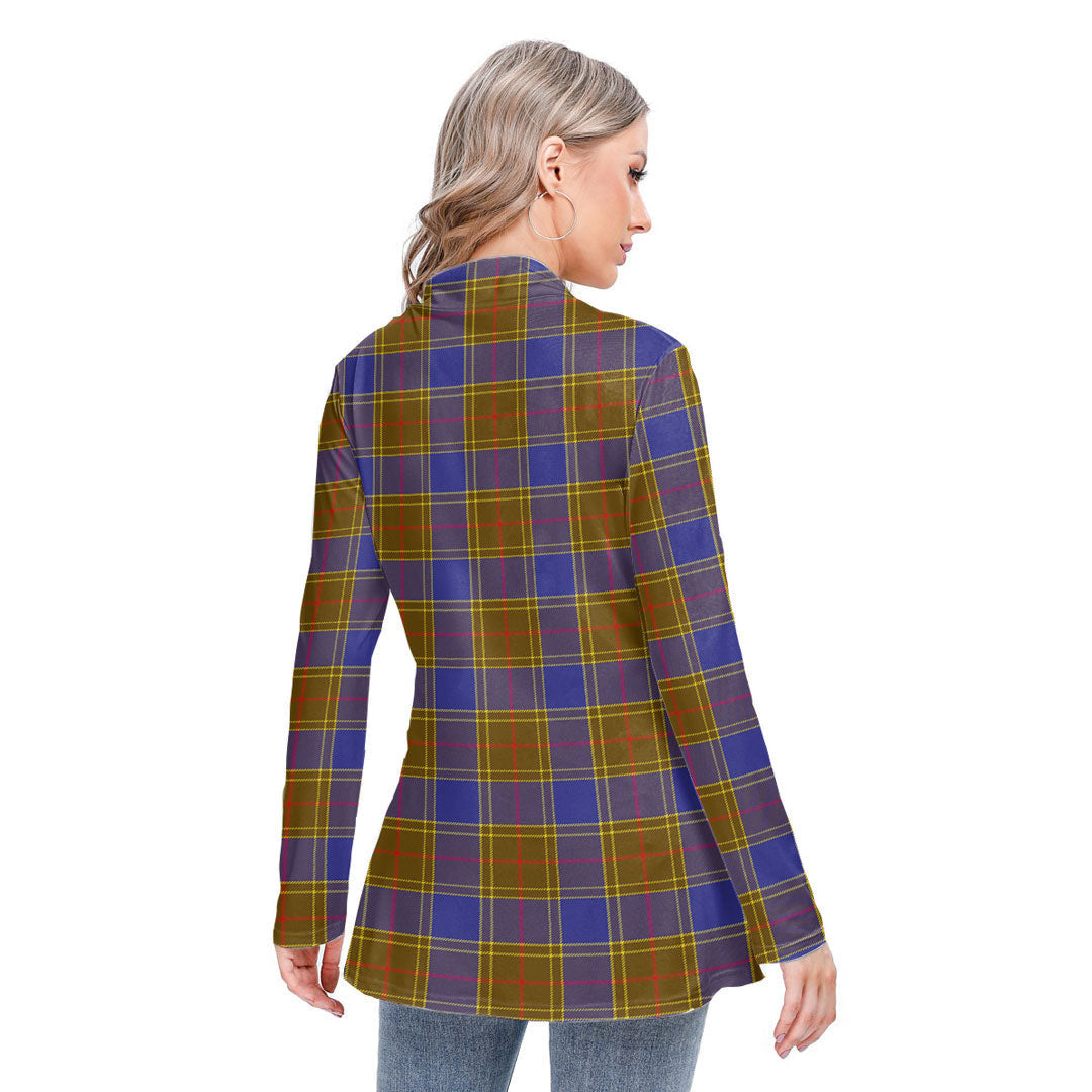 Balfour Modern Tartan Plaid Long-sleeved Heap-neck Slim Casual Tunic Blouse