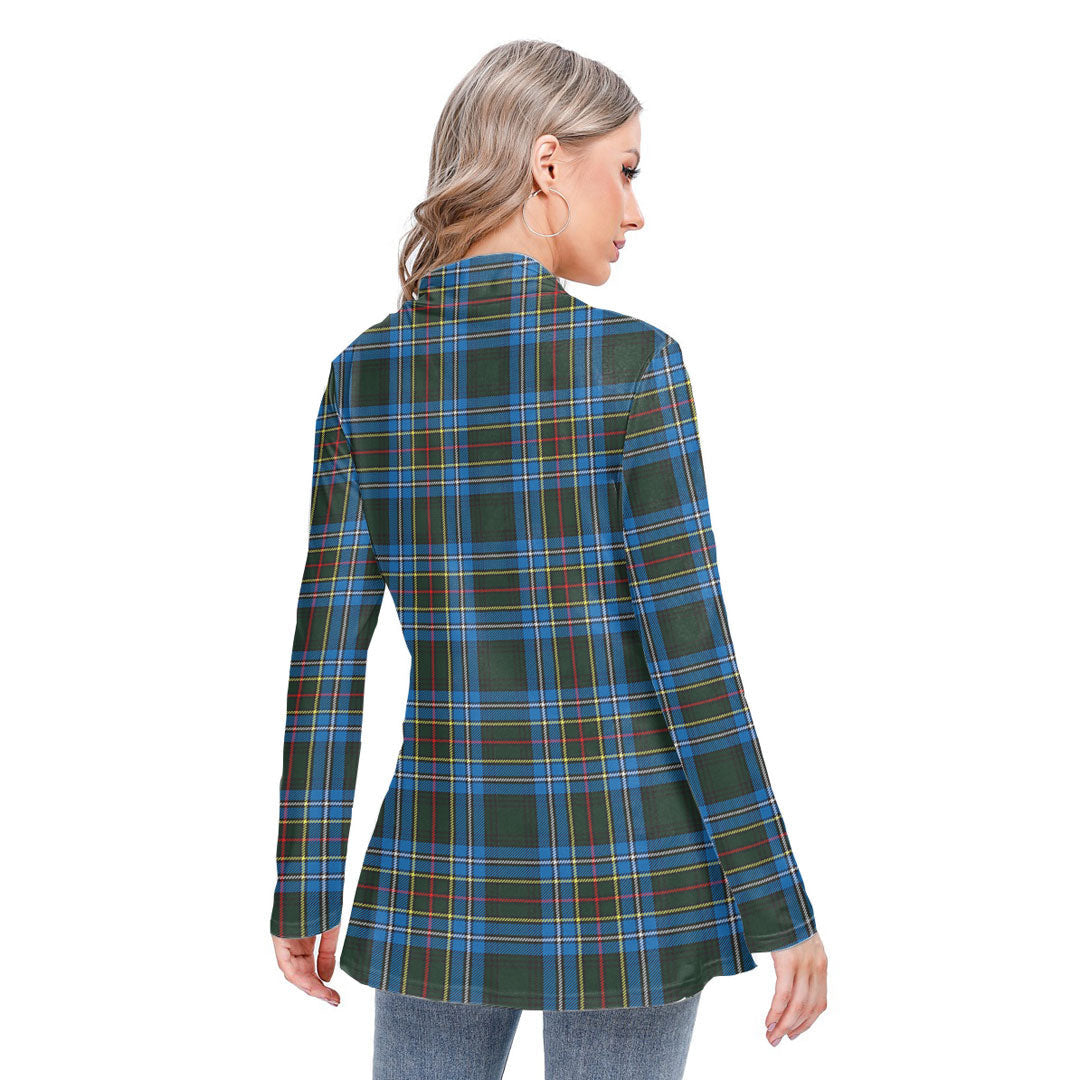 Cockburn Modern Tartan Plaid Long-sleeved Heap-neck Slim Casual Tunic Blouse