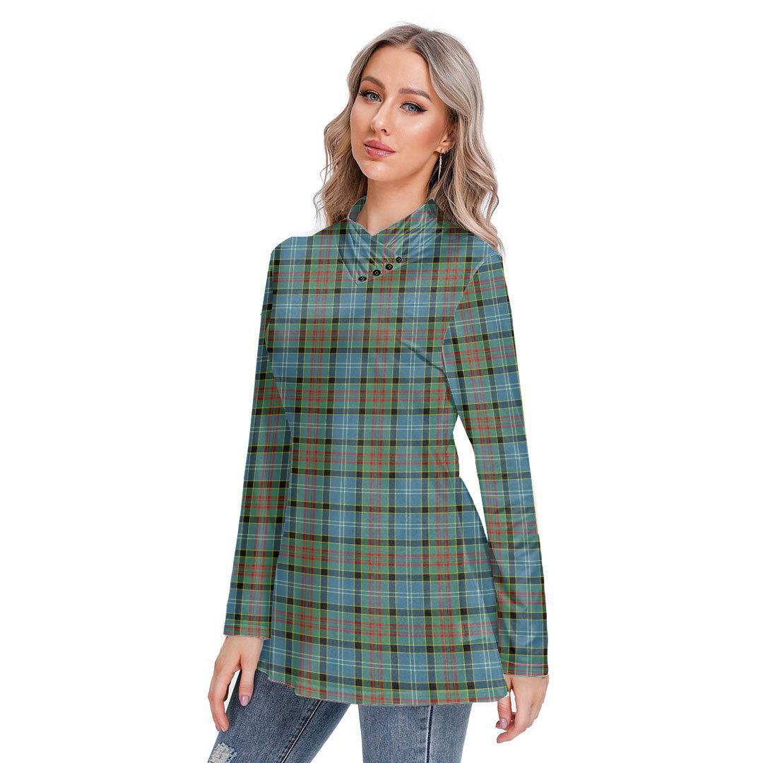 Paisley District Tartan Plaid Long-sleeved Heap-neck Slim Casual Tunic Blouse