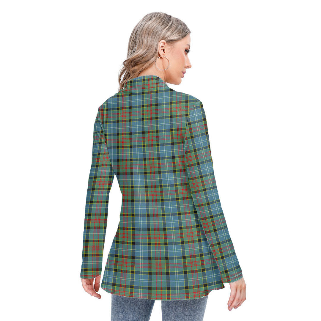 Paisley District Tartan Plaid Long-sleeved Heap-neck Slim Casual Tunic Blouse