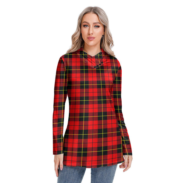 Wallace Hunting Red Tartan Plaid Long-sleeved Heap-neck Slim Casual Tunic Blouse