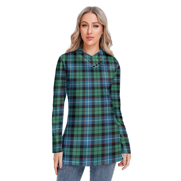 Galbraith Ancient Tartan Plaid Long-sleeved Heap-neck Slim Casual Tunic Blouse