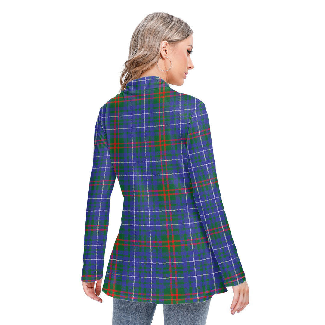 Edmonstone Tartan Plaid Long-sleeved Heap-neck Slim Casual Tunic Blouse