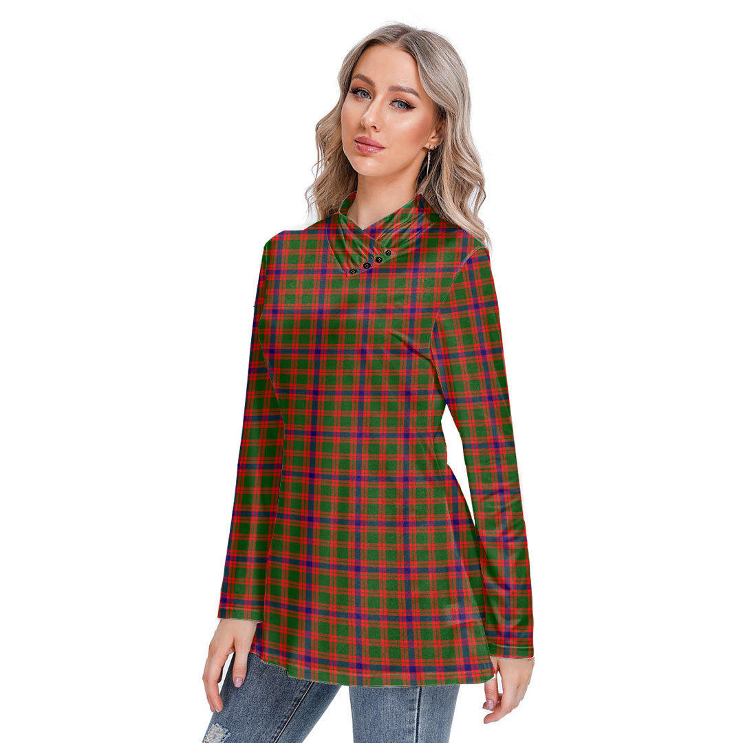 Skene Modern Tartan Plaid Long-sleeved Heap-neck Slim Casual Tunic Blouse