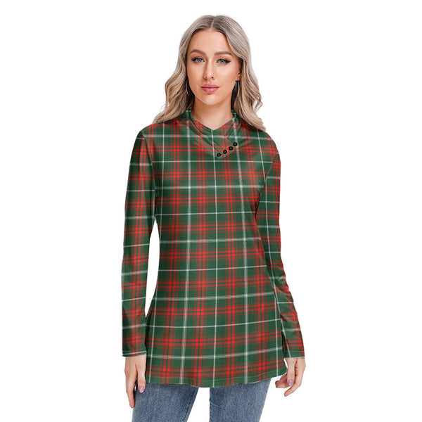 Princess Margaret Tartan Plaid Long-sleeved Heap-neck Slim Casual Tunic Blouse