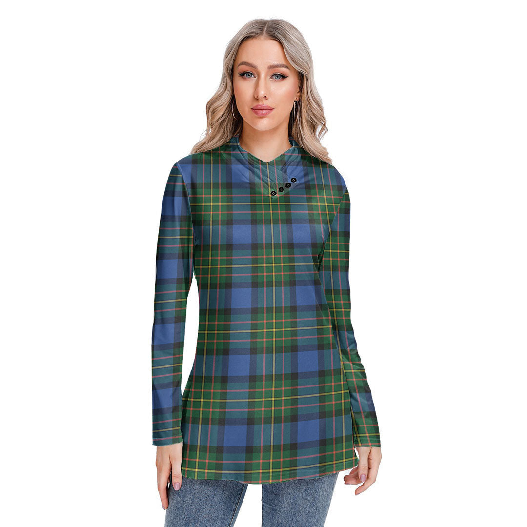 MacLaren Ancient Tartan Plaid Long-sleeved Heap-neck Slim Casual Tunic Blouse