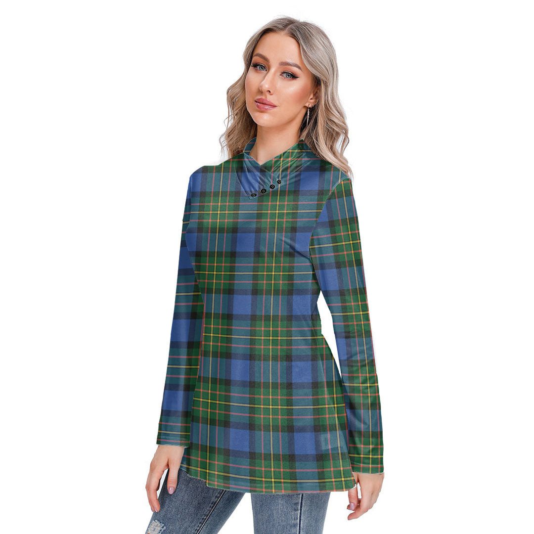 MacLaren Ancient Tartan Plaid Long-sleeved Heap-neck Slim Casual Tunic Blouse