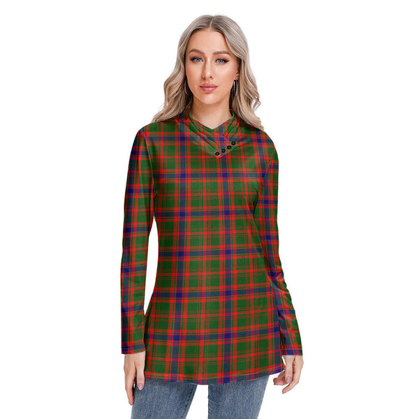 Nithsdale District Tartan Plaid Long-sleeved Heap-neck Slim Casual Tunic Blouse