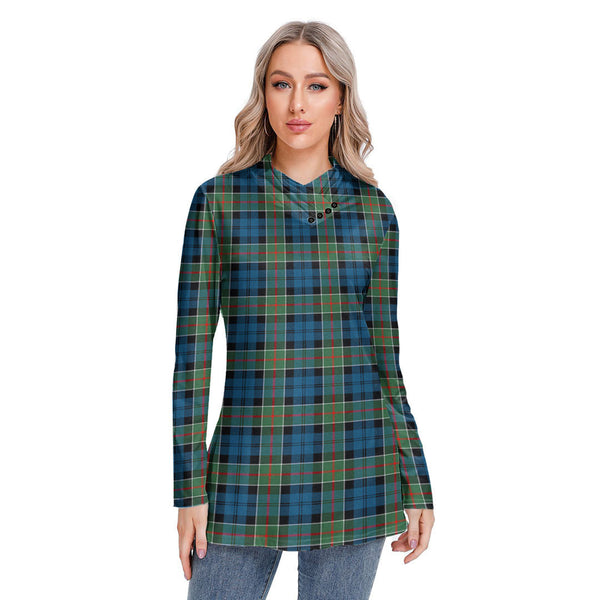 Colquhoun Ancient Tartan Plaid Long-sleeved Heap-neck Slim Casual Tunic Blouse