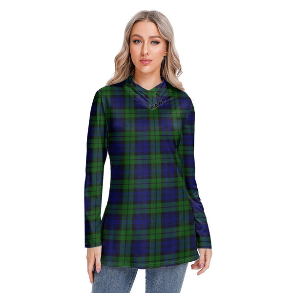 Campbell Modern Tartan Plaid Long-sleeved Heap-neck Slim Casual Tunic Blouse