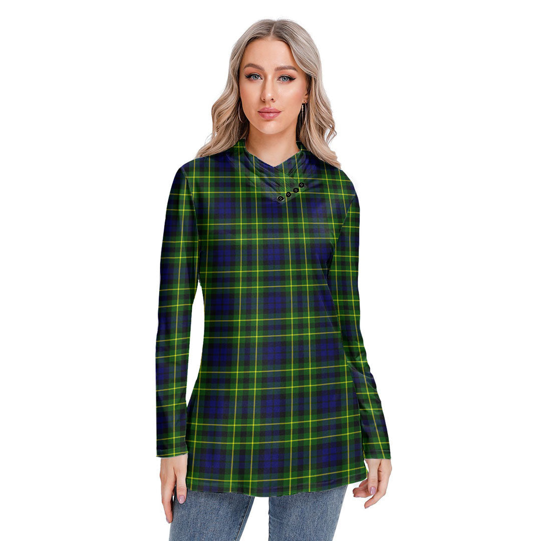 Campbell of Breadalbane Modern Tartan Plaid Long-sleeved Heap-neck Slim Casual Tunic Blouse