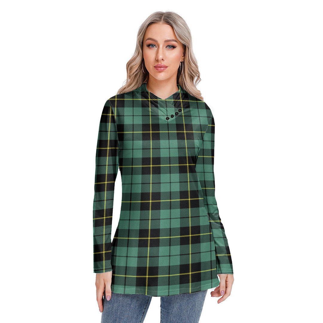 Wallace Hunting Ancient Tartan Plaid Long-sleeved Heap-neck Slim Casual Tunic Blouse