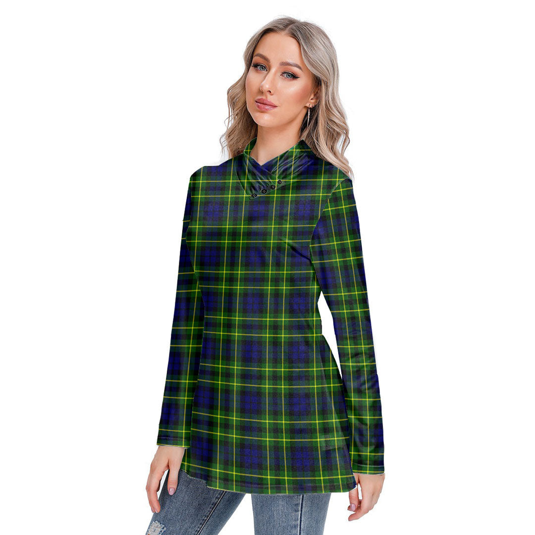 Campbell of Breadalbane Modern Tartan Plaid Long-sleeved Heap-neck Slim Casual Tunic Blouse