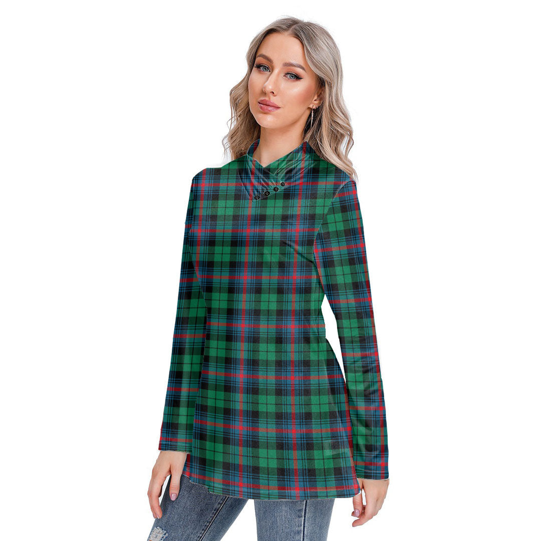 Urquhart Broad Red Ancient Tartan Plaid Long-sleeved Heap-neck Slim Casual Tunic Blouse