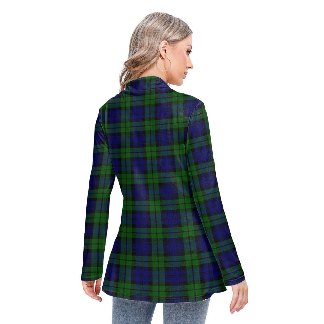 Campbell Modern Tartan Plaid Long-sleeved Heap-neck Slim Casual Tunic Blouse