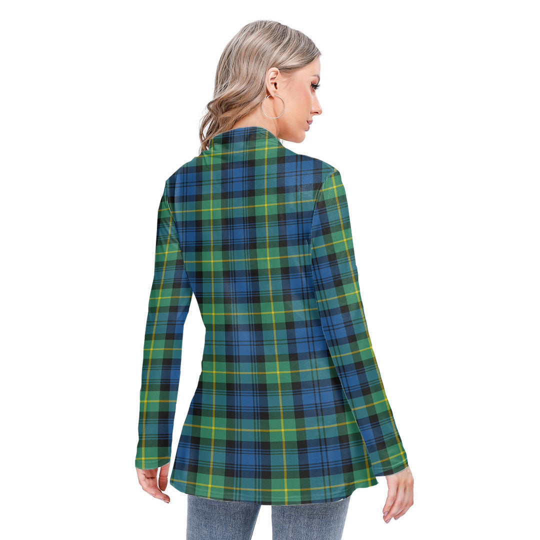 Gordon Ancient Tartan Plaid Long-sleeved Heap-neck Slim Casual Tunic Blouse